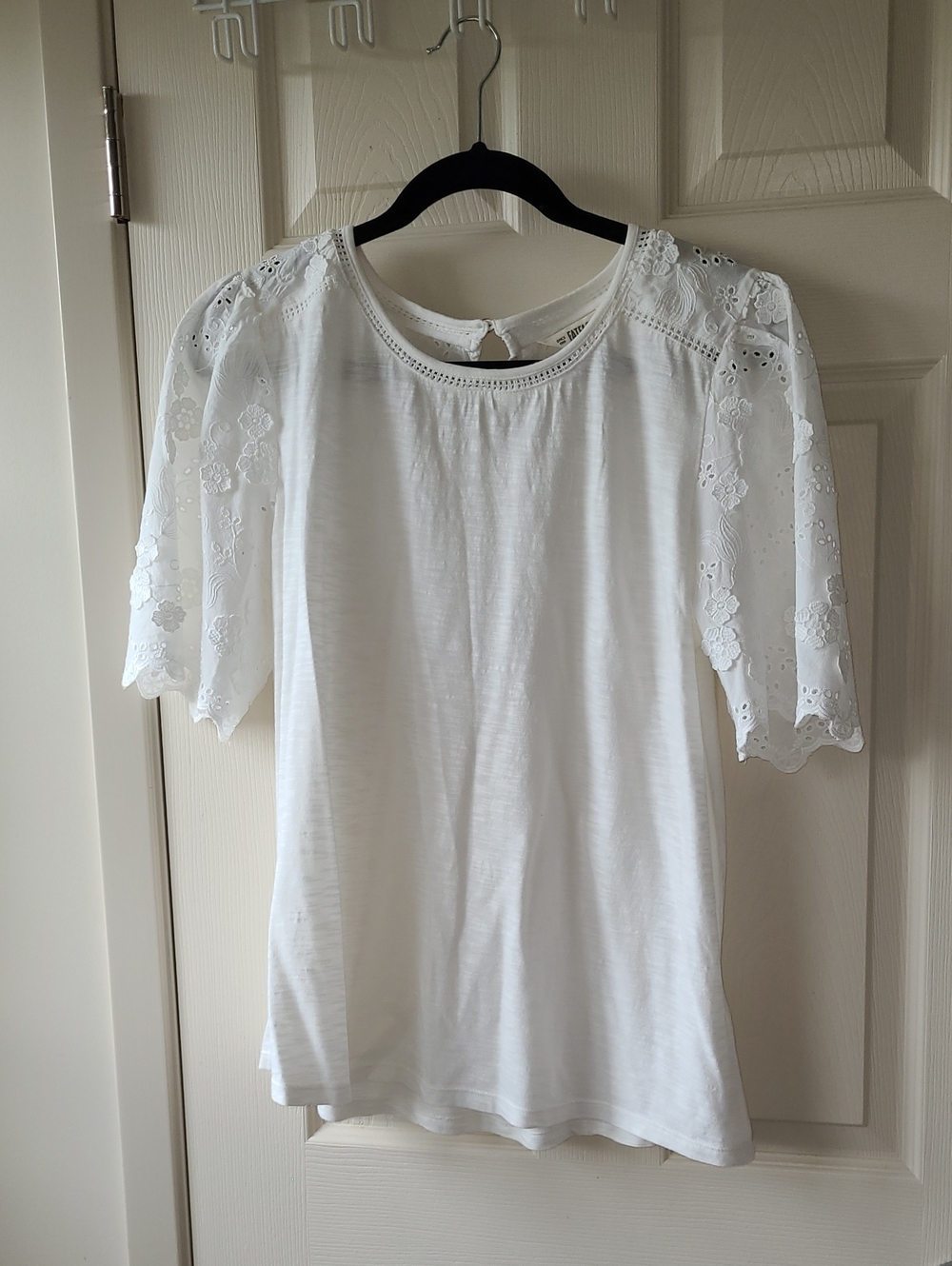 Fat Face White Broderie Sleeve Cotton Top